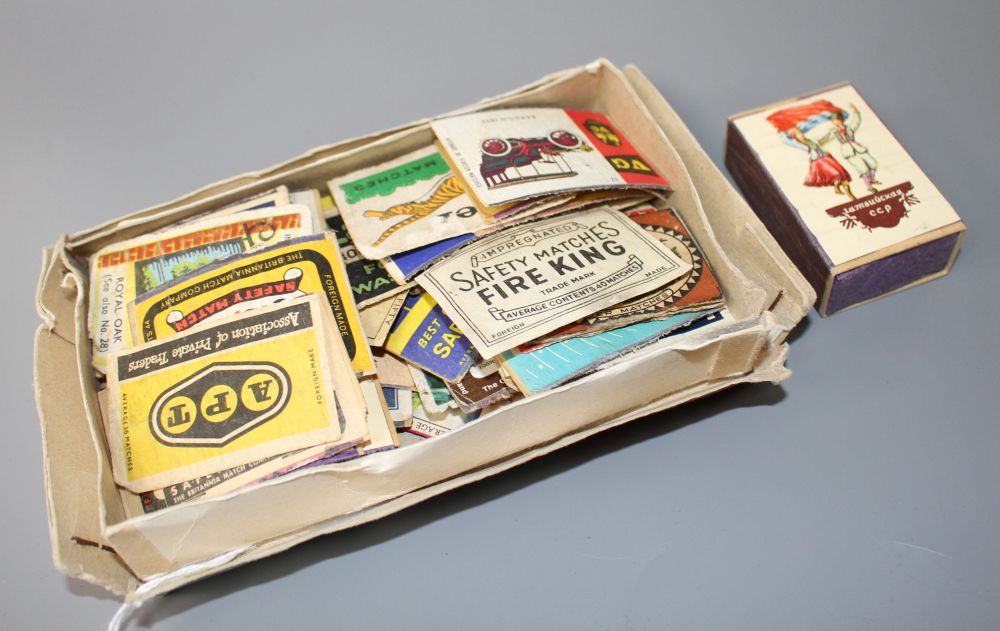 A collection of assorted matchbox labels